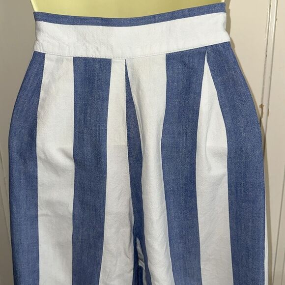 Vintage 70s Breeches Brand Blue and White Striped High Waisted Cotton Pants - Picture 6 of 9